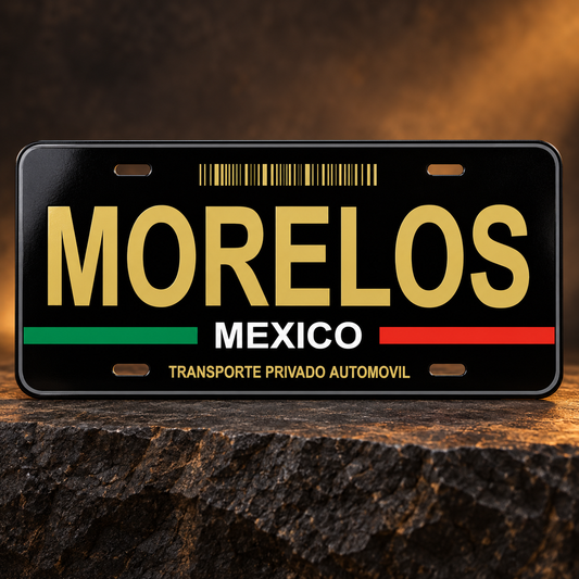 Black Morelos Mexico State License Plate