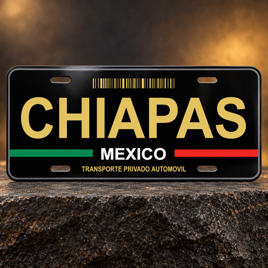 Black Chiapas State License Plate