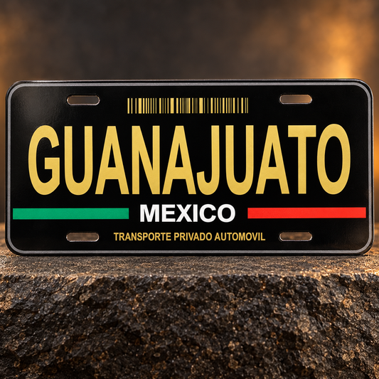 Black Guanajuato Mexico State License Plate