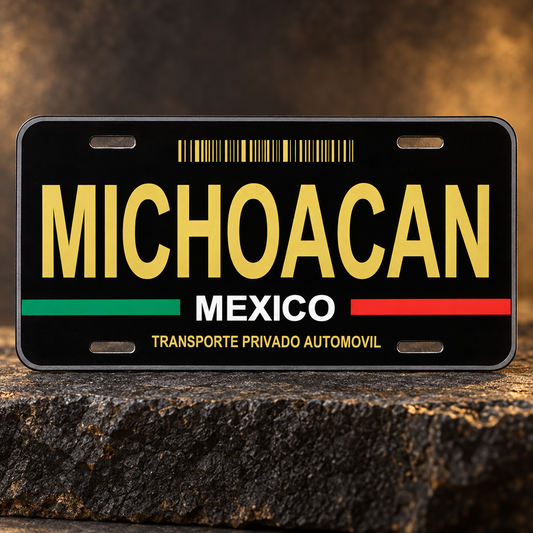 Black Michoacán Mexico State License Plate