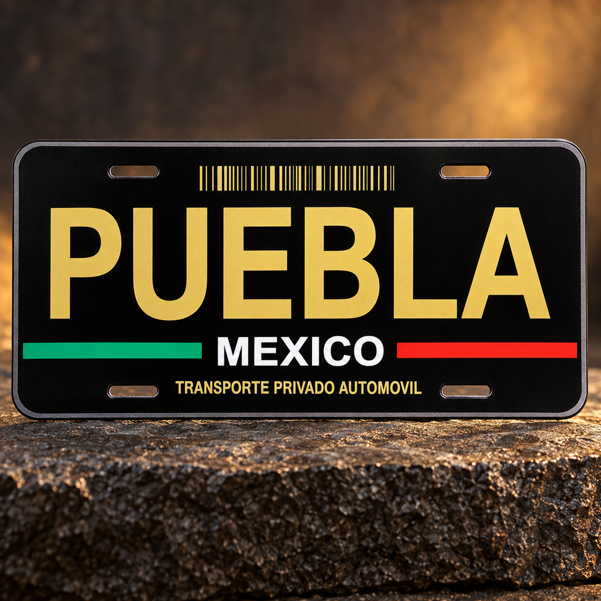 Black Puebla Mexico State License Plate