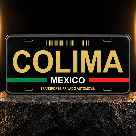 Black Colima Mexico State License Plate